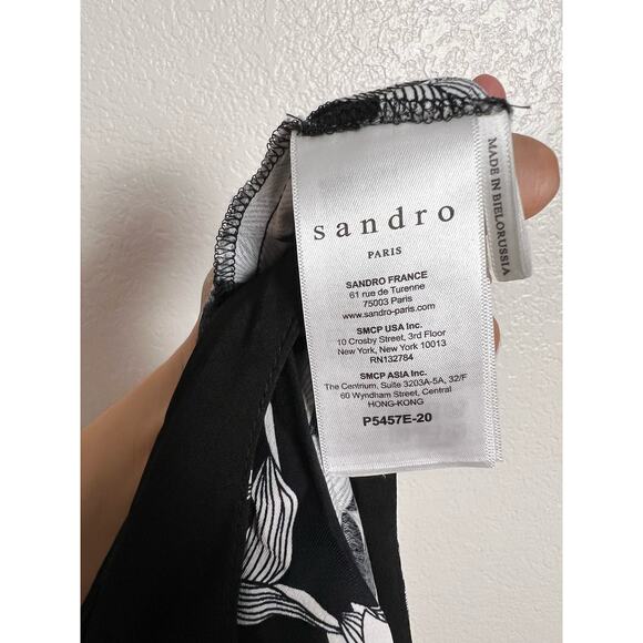 Sandro Paris Black White Floral Print Paradise Sleeveless Jumpsuit Size 4 - Picture 6 of 9